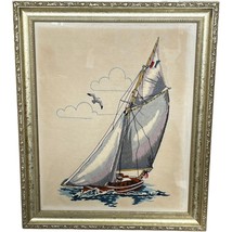 Art In Motion Needlework Sailboat Sailing Framed Picture Lerner Lisanthu... - £36.57 GBP