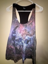 Size L Teenage Runaway Black Purple Galaxy Skull Racerback Scoop Neck Ta... - $23.04 CAD