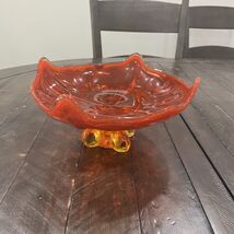 Vintage Viking Glass Epic Four Foils Square Persimmon Footed Compote Dish - $909.02 MXN