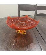 Vintage Viking Glass Epic Four Foils Square Persimmon Footed Compote Dish - $69.09 CAD