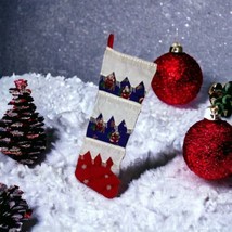 Christmas Stocking Red Large Handmade 3 Pocket Santa Fringe Poinsettia Beads 33&quot; - £14.02 GBP