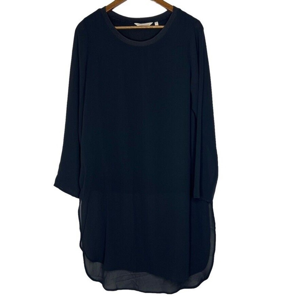 Soft Surroundings Women&#39;s Top S Black Chiffon Tunic 3/4 Sleeve Blouse - $16.00