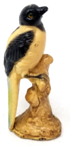 Black White Tropical Bird Figurine Blue Tail on Branch Small Vintage  - £11.99 GBP