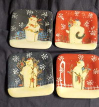 Twilight Snowman 4 Square 5&quot; Snack Plates Xmas Holiday Mary Beth Baxter - £9.23 GBP