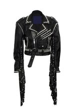 An item in the Fashion category: Men Black Silver Studded Brando Biker Cowhide Leather Jacket long Fringe Motorcy