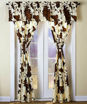 5-PC Window Curtain Panel Valance Set Rodeo Cowhide Western Cowboy Home Decor - $39.99