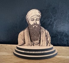 Sikh Guru Ram Das Ji Wood Carved Photo Portrait Sikh Desktop Stand Bless... - £17.39 GBP