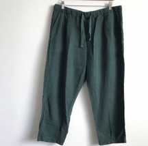 Zara Linen Pants XL Green Womens Chambray  Drawstring Crop Elastic Waist... - $13.89