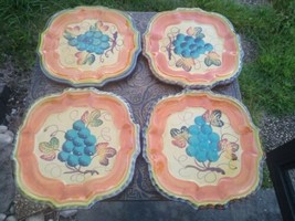 4 Italica ARS Hand Painted Plate 8.5” Grapes Vine Tuscan Art Pottery Italy - £34.45 GBP