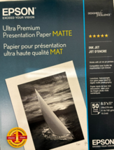 Epson - S041341 - Ultra Premium Matte Presentation Paper 8.5x11 Inches, ... - $31.95