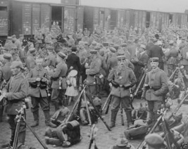 German soldiers departing railroad cars to fight 1914 World War I 8x10 P... - $8.81
