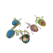 Vintage Handpainted Glitter Easter Egg Ornaments Floral Picks Lot of 5 - £7.89 GBP