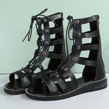 Fashion Cross Strap Summer Boots Women Open Toe Hollow Out Gladiator Shoes Woman - £30.05 GBP