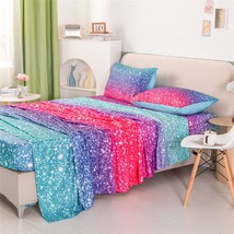 Colorful Glitter Bed Sheet Collections, Glitter Rainbow Theme Fitted Sheet Full  - $50.99