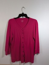 Talbots Woman Pink Cardigan Scoop Neck 3/4 Sleeve Cotton Blend Size M - $347.30 MXN