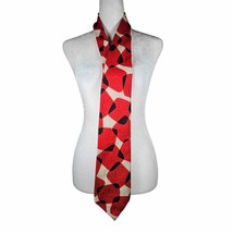 Vintage Via Veneto Men&#39;s Tie 100% Polyester Red Black White Bold Geometric - £7.02 GBP