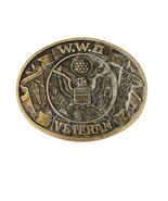 WWII Veteran Eagle Emblem Belt Buckle Gold Tone Military Patriotic Acces... - $18.00
