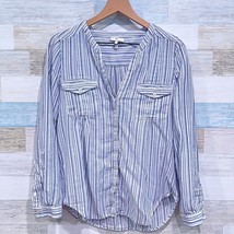 JOIE Striped Split Neck Popover Top Blue White Relaxed Fit Cotton Womens Small - $39.59