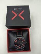 KONXIDO Mens Red Black Leather Band Analog Quartz Watch KO6353 - £18.94 GBP
