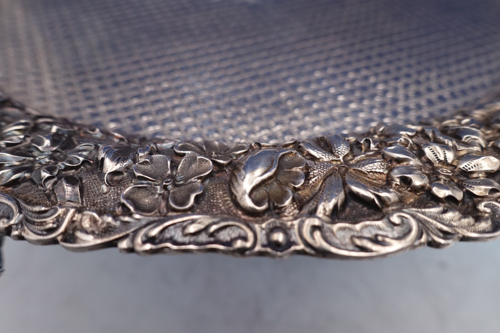 Repousse by James R. Armiger Sterling Silver Salver Tray w/ Diaper Work (#8545) Item image 4