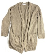 Pink Rose Beige Cable Knit Cardigan Sweater Small Open Front Longline Po... - $27.27 CAD