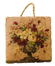 Welby Art Pottery Tile Wall Hanging Set of 2 Floral Tiles Rose Bouquets Bentley - £18.22 GBP