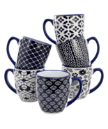 Elama Flyn 6 Piece 16 Ounce Assorted Design Stoneware Mug Set in Navy Bl... - $47.12