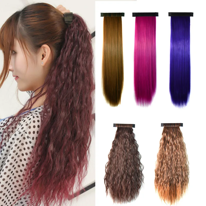 Jeedou Elastic Roll Ponytail Straight Synthetic Hair Extension Black Color - £13.53 GBP+