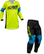 Fly Racing Kinetic Khaos Hi-Vis Black Cyan Dirt Bike Youth MX Motocross ... - $144.90