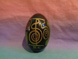Vintage 92 Belarus Hand Painted Wood Egg Black Green Gold Design No Stand - £4.63 GBP