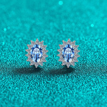 GRA Certified Princess Oval Cut Sapphire Halo 0.5ct Moissanite S925 Stud... - $222.00