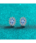 GRA Certified Princess Oval Cut Sapphire Halo 0.5ct Moissanite S925 Stud... - $222.00