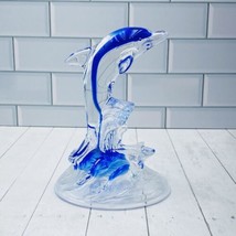 Dolphin Leaping Out Of The Waves Figurine Beautiful Cobalt &amp; Clear Art G... - $44.79