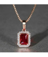 2Ct Emerald Simulated Red Ruby Halo Pendant 14K Rose Gold Plated 18&#39;&#39; Fr... - £25.72 GBP