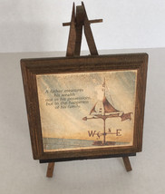 Vintage A father measures his wealth small wood decorative plaque easel - $19.75