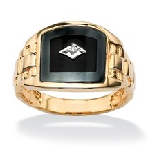 18K Gold Over Sterling Silver Onyx Diamond Accents Ring Size 9 10 11 12 13 - £179.28 GBP