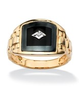 18K GOLD OVER STERLING SILVER ONYX DIAMOND ACCENTS RING SIZE 9 10 11 12 13 - £180.14 GBP