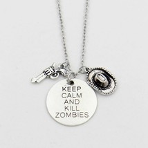 KEEP CALM AND KILL ZOMBIES CHARM NECKLACE 18&quot; Chain Walking Dead Fan NEW - $3.95