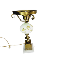 Electrified Oil Lamp Marble Brass White Painted Green Leaves Globe Vintage - £31.14 GBP