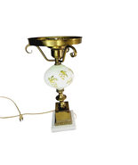 Electrified Oil Lamp Marble Brass White Painted Green Leaves Globe Vintage - £31.12 GBP
