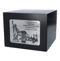 New York Urna Crematoria Con Estatua De Liberty Personalizado para Cenizas Negro - £142.08 GBP