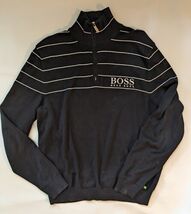 Hugo Boss Golf Green Label 1/4 Zip Long Sleeve Sweater Black White Cotton M - $61.95