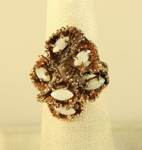 Vintage Sterling Silver ESPO Opal Cluster Abstract Modernist Gold Toned Ring - £43.52 GBP