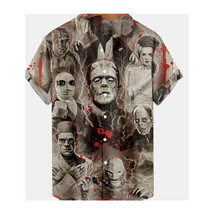 Classic Horror Monster Movie Frankenstein 3D Printed Unisex Button Up Shirt Top - £8.15 GBP+