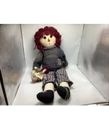Vintage 28&quot;  Raggedy Ann holding Andy doll Unicorn Merchandise Plaid - £14.70 GBP