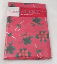 Holiday Christmas Red Holly Vinyl Tablecloth 52&quot;X 70&quot; Flannel-Back Dinner Party - £11.26 GBP