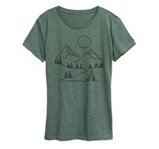 Mountain Line Drawing Graphic Tee Ladies 2XL Heather Green - $316.65 MXN