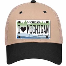 I Love Michigan Novelty Khaki Mesh License Plate Hat - £23.08 GBP