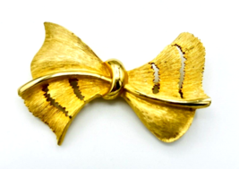 Vintage Signed JJ Jonette Brushed Gold Tone Bow Brooch Pin - £14.01 GBP
