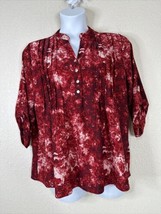 Notations Womens Plus Size 1X Red Floral V-neck Stretch Blouse 3/4 Sleeve - £13.38 GBP